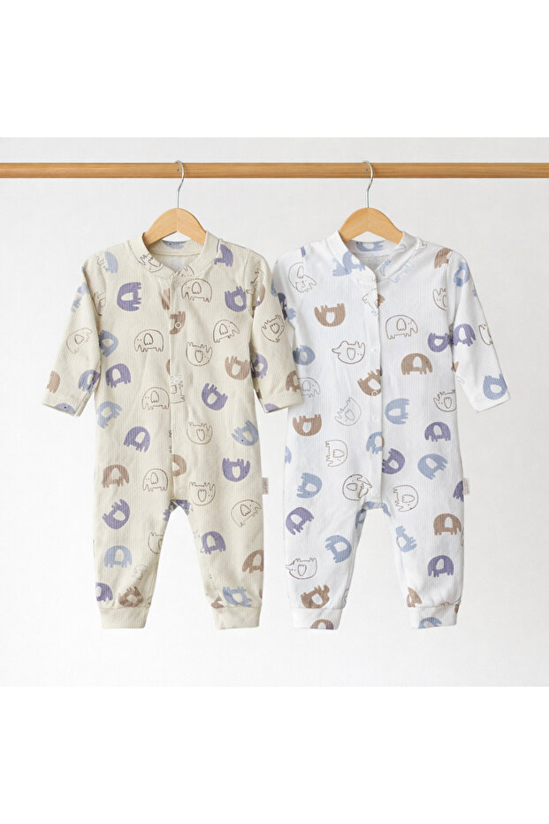 2-Piece 100% Cotton Newborn Romper Set Without Footies with Snap Fasteners