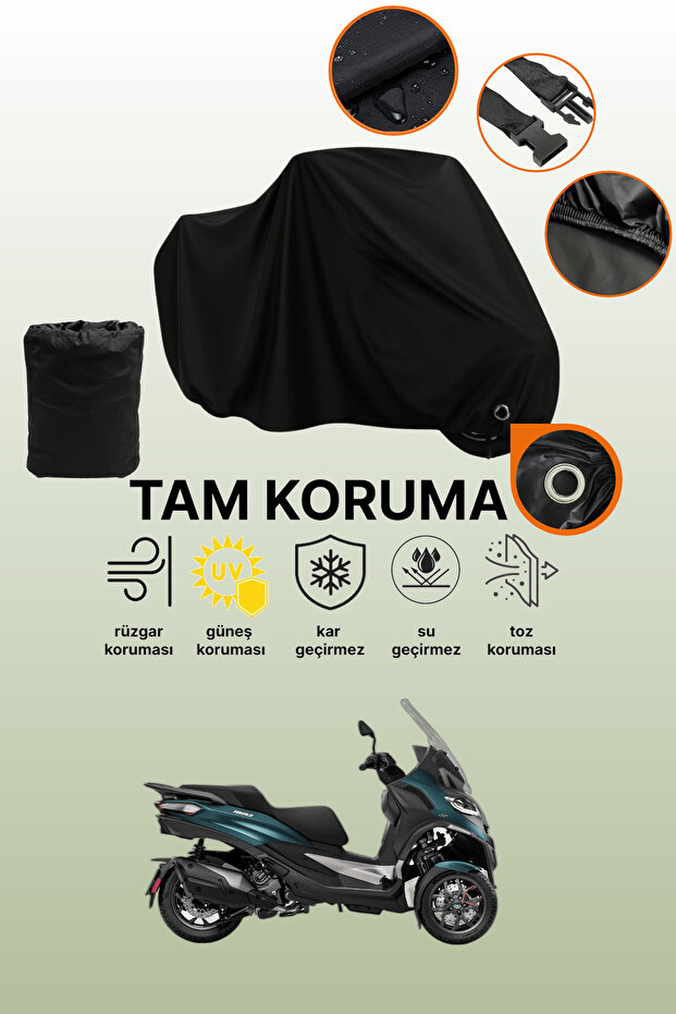 Black Lock Compatible Piaggio Mp3 530 Exclusive Compatible Motorcycle Tarpaulin, Protective Cover