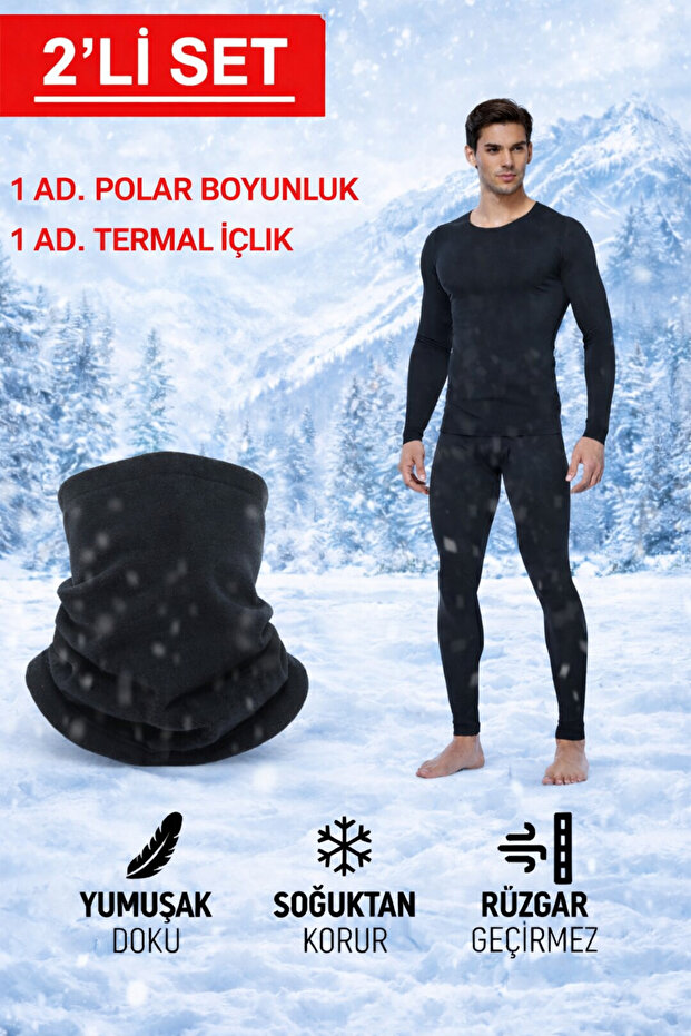2-Piece Winter Set, Fleece Neck Gaiter, Thermal Underwear Top and Bottom Set