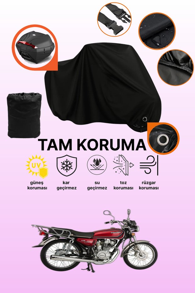 Black Rear Bag and Lock Compatible Mondial 150 Masti Compatible Motorcycle Tarpaulin