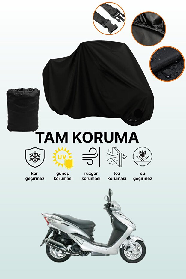 Black Rear Bag and Lock Non-Matching Sym Vs 150 Compatible Motorcycle Tarpaulin