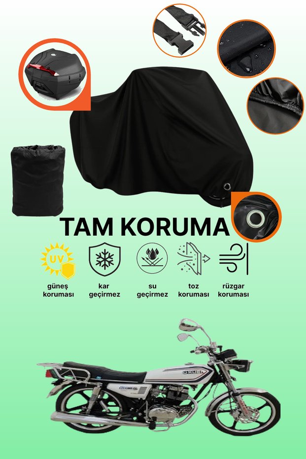 Black Rear Bag and Lock Compatible Kuba Cheetah 180-Fc Compatible Motorcycle Tarpaulin