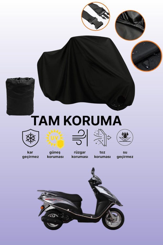 Black Rear Bag and Lock Incompatible Kanuni Mati 125 Compatible Motorcycle Tarpaulin