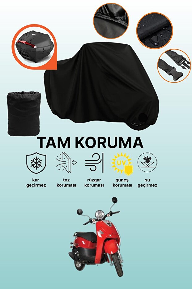 Kanuni Pony 50 Compatible Motorcycle Tarpaulin, Compatible with Black Rear Bag