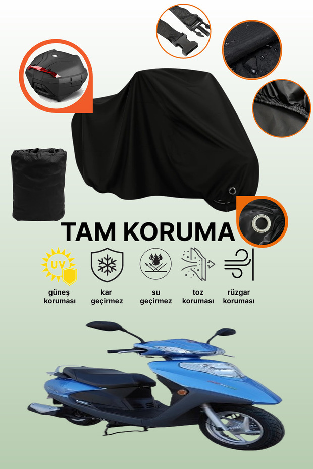 Black Rear Bag and Lock Compatible Motolux Ceo 125 Compatible Motorcycle Tarpaulin