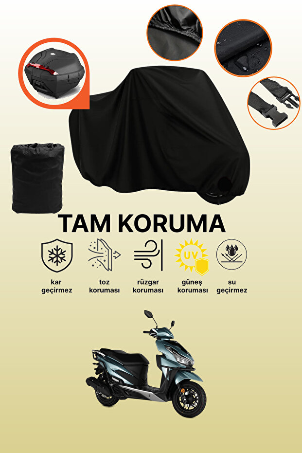 Rks Vrs 125 Compatible Motorcycle Tarpaulin Compatible with Black Rear Bag