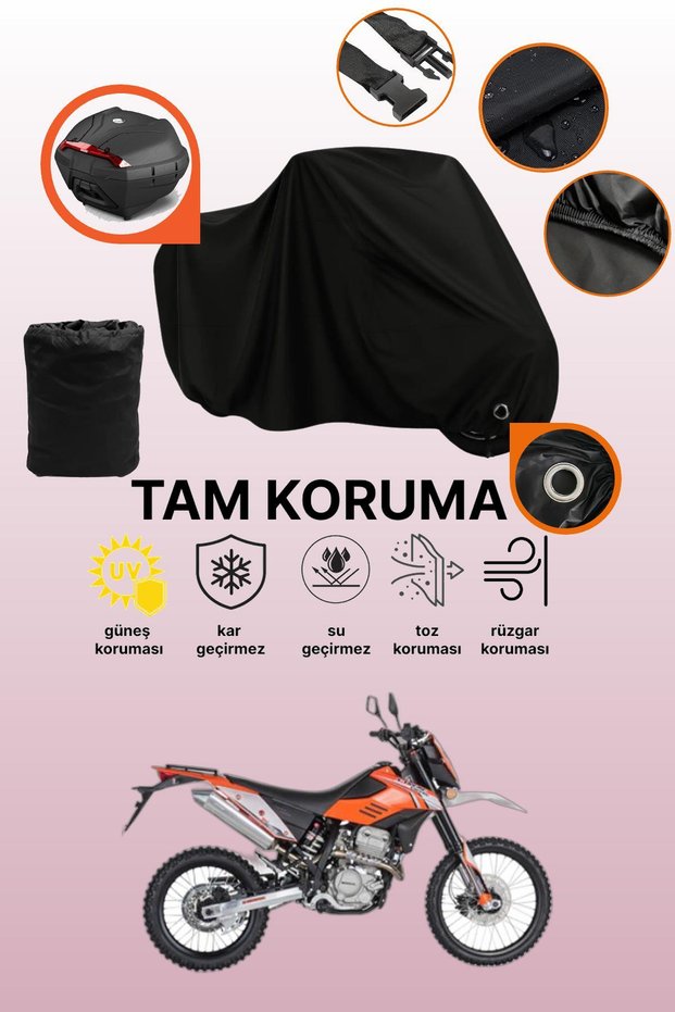 Black Rear Bag and Lock Compatible Mondial X-Treme Enduro Compatible Motorcycle Tarpaulin