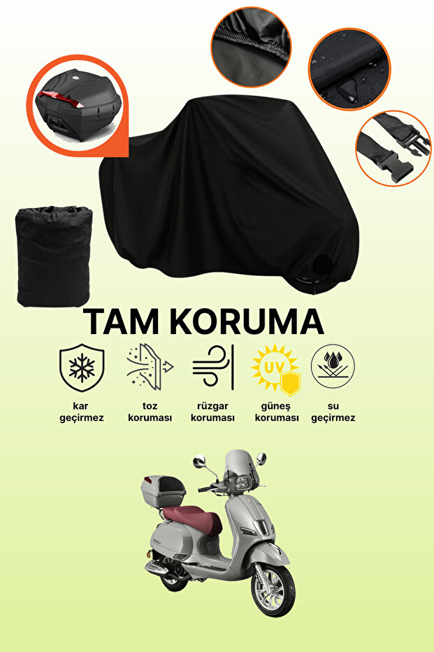 Rks Bevely 125 Compatible Motorcycle Tarpaulin Compatible with Black Rear Bag