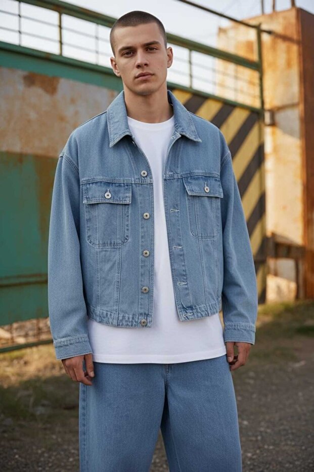 Unisex Premium Ice Blue Suit Jean Denim Jacket Pants