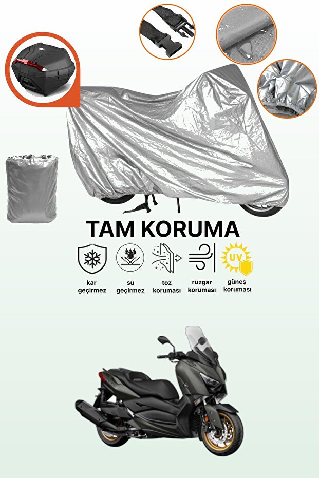 Yamaha X-Max 400 Compatible Motorcycle Tarpaulin Compatible with Gray Rear Bag