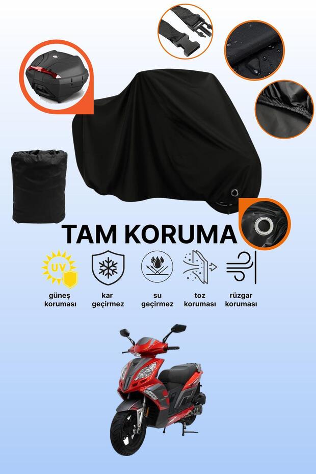 Black Rear Bag and Lock Compatible Mondial 150 Mash Compatible Motorcycle Tarpaulin