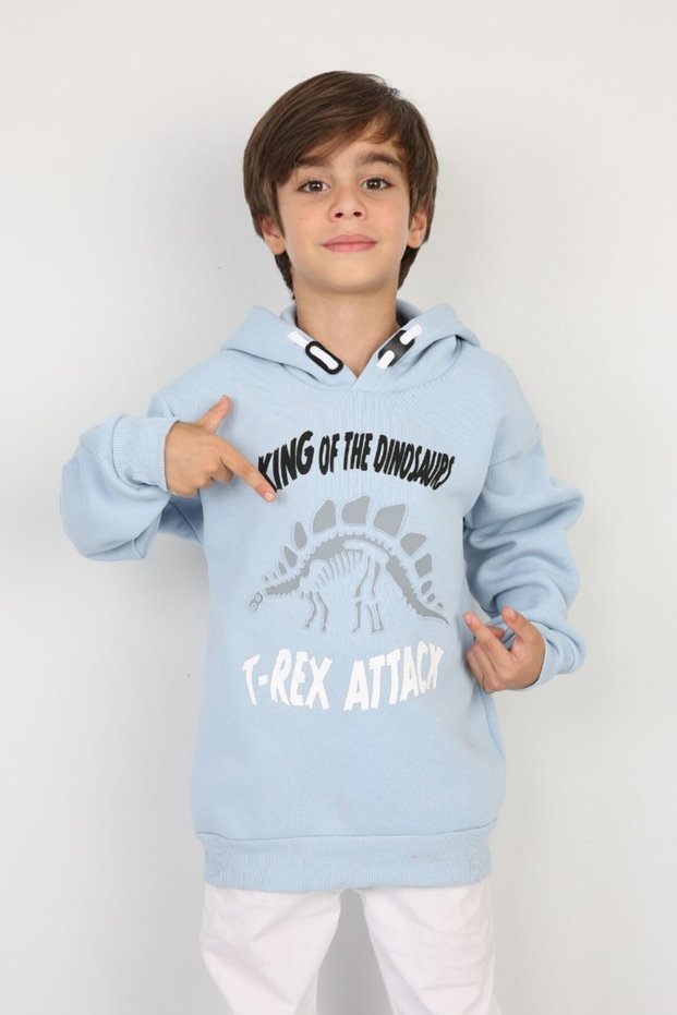 Three Yarns Ş Fleece-Lined B Printed Hooded Boy's Casual Sweatshirt