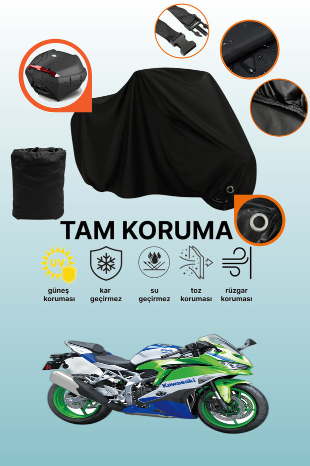Black Tail Bag and Lock Compatible Kawasaki Ninja Zx-4Rr Compatible Motorcycle Tarpaulin