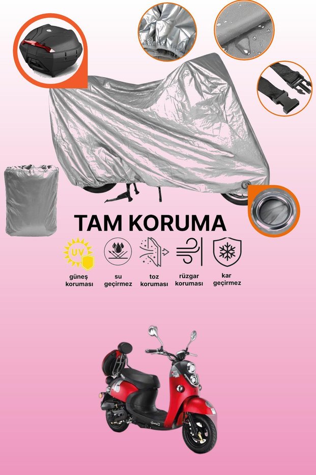 Gray Rear Bag and Lock Compatible Kuba Trendy 50 Compatible Motorcycle Tarpaulin