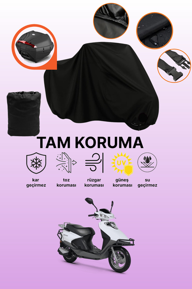Rks Spontini 125 Compatible Motorcycle Tarpaulin Compatible with Black Rear Case