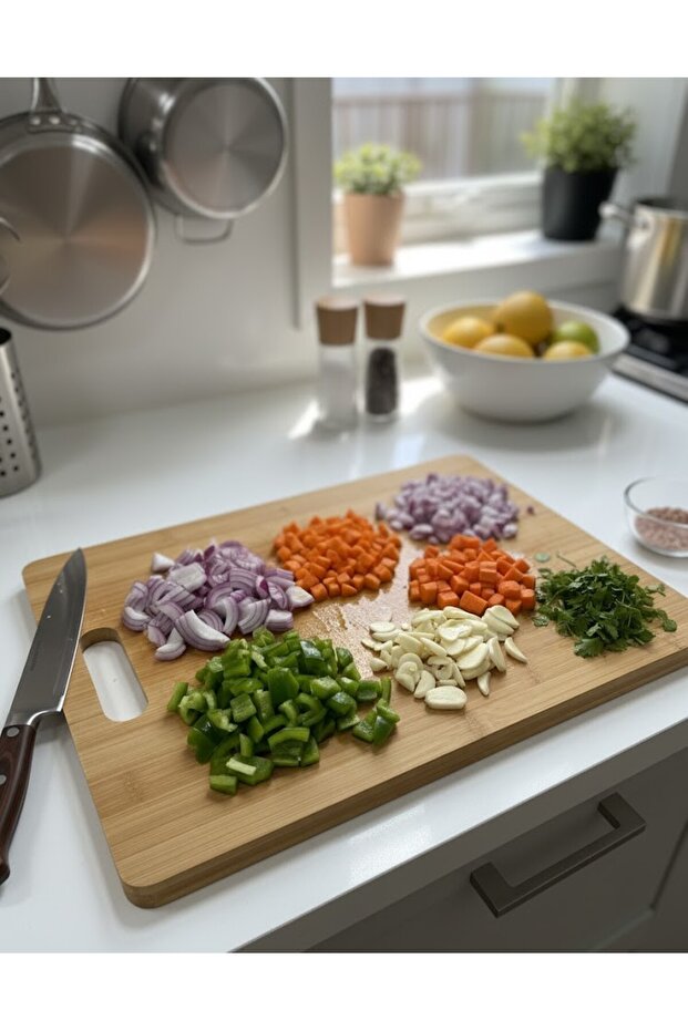 Natural Bamboo Cutting Board - Water Resistant, Non Swelling - Kitchen Chopping Board - 33X25 cm