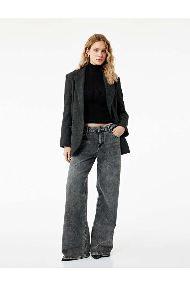 Loose Fit Buttoned Pocket Washable Gray Women's Jean Trousers 6Wal40178Md