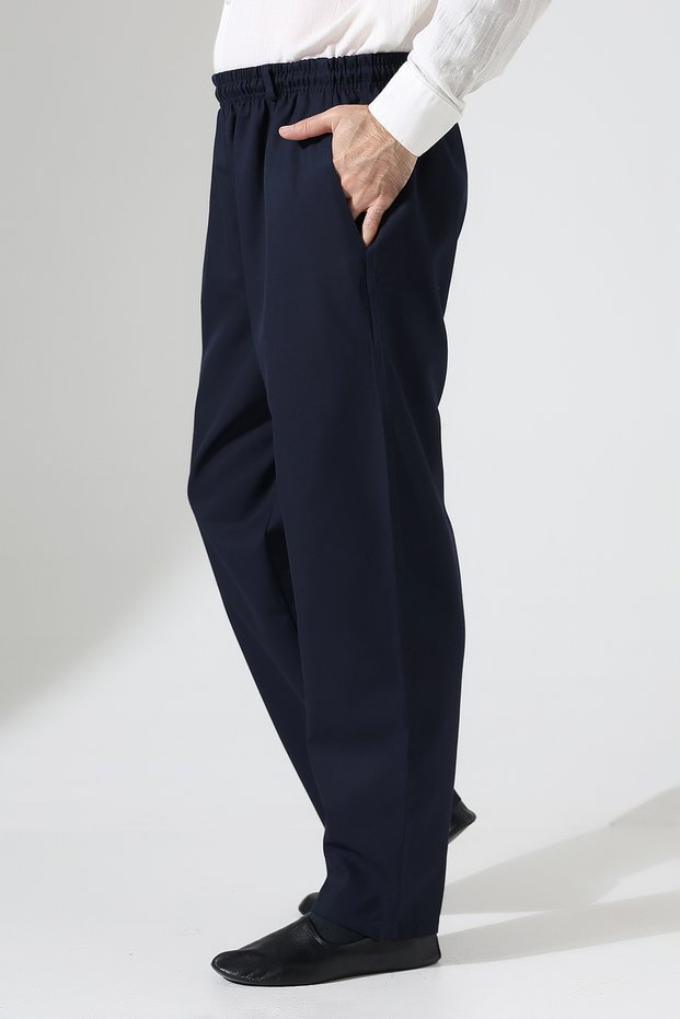 Men's Luxury Viscose Winter Shalwar Trousers with Pockets, Relaxed Fit, Elastic Waist, Vigüre Texture - Navy Blue (Ihvn)
