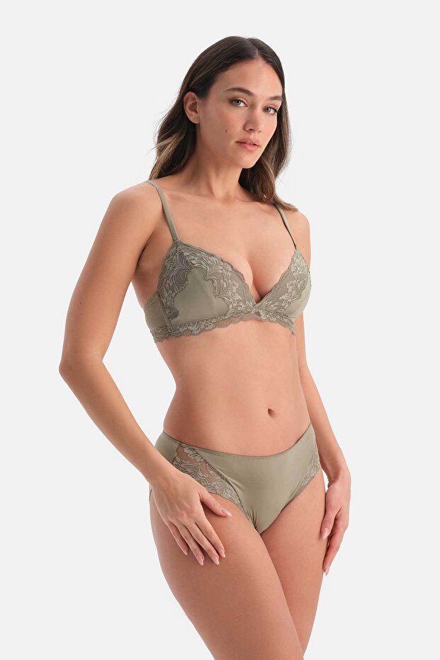 Khaki Lace Detailed Bra