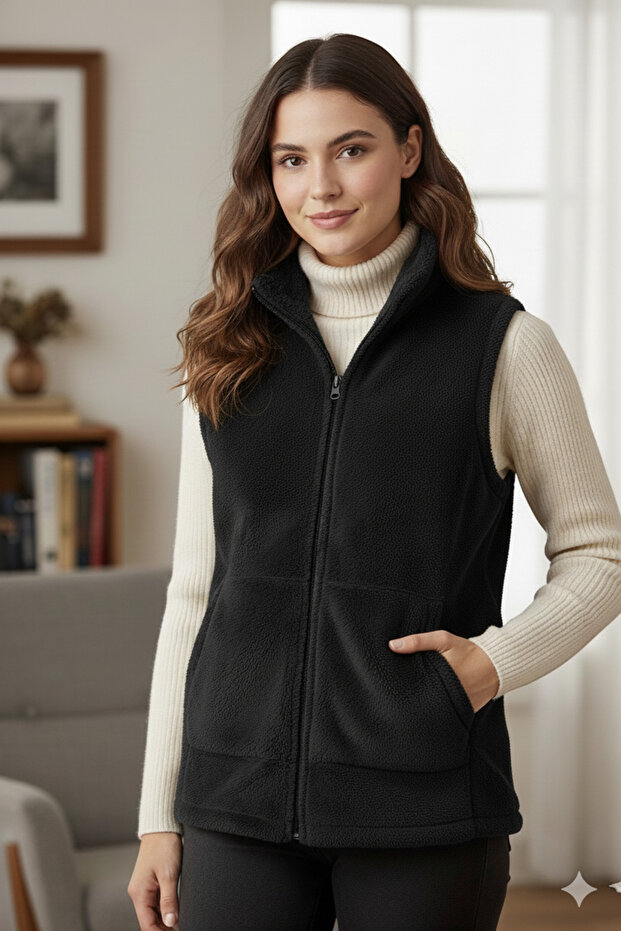 Women's Zippered Winter Plush Vest