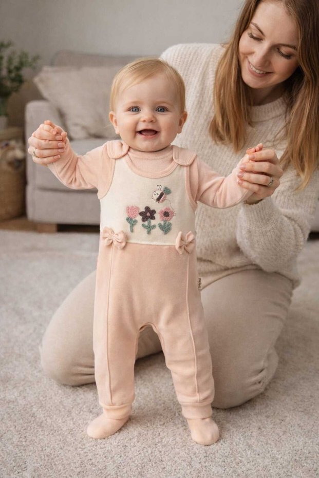 Baby Can Baby Girl Embroidered Salopet Set 100% Cotton