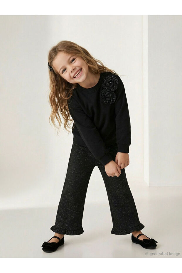 Rmz Gi̇yi̇m Farkiyla Zero Roba Collar Stone-Embellished Girls' Sweatshirt
