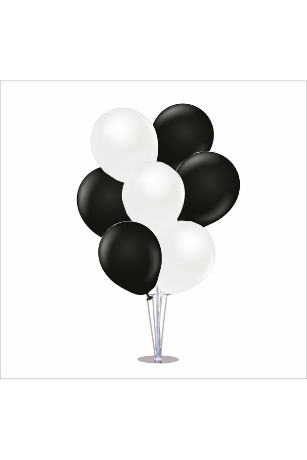 Standing Balloon Stand Set of 7, 7 Fan Black and White Balloons