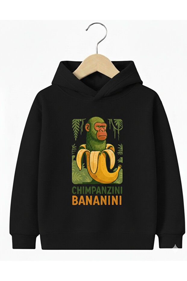 Unisex 100% Cotton Chimpanzee Banana Printed Children Hooded Sweatshirt