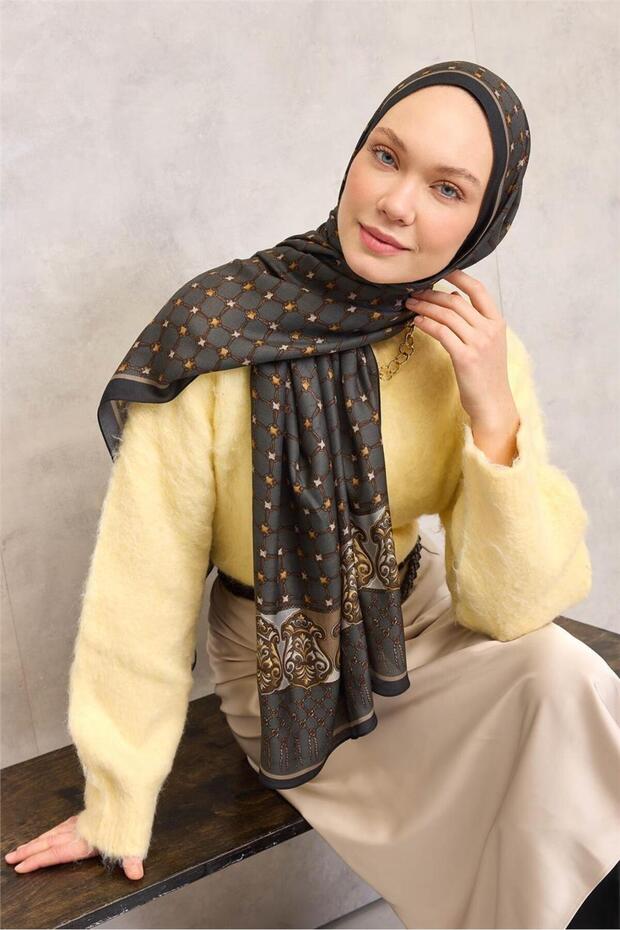 Floş Viscose Organic Shawl Rope Pattern Smoky Gray 195X75
