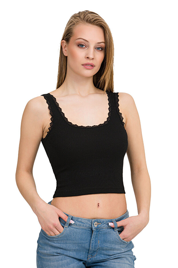 Women'S, Lace Detailed, Elastane, Ribbed Knit , 6-Piece Crop Tank Top