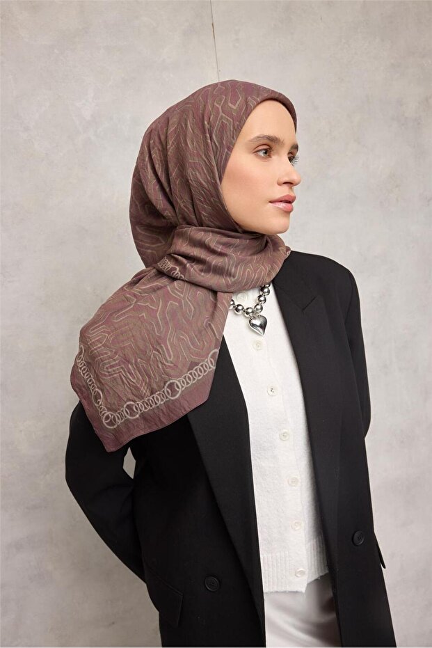 Viscose Velora Scarf Four Seasons Chain Pattern Copper Brown 90X90