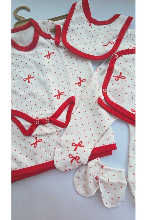 Red Bow Baby Girl Newborn Cotton Combed Cotton 7 Piece Hospital Release Zibin Set