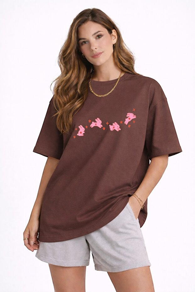 Cute Rabbits Printed Unisex Colorful T-Shirt