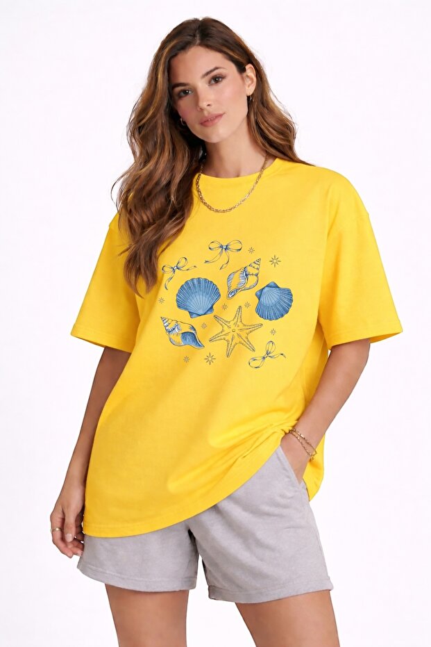Unisex Colorful T-Shirt with Sea Shell Print