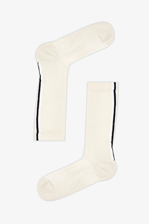 Ecru Striped Socks - 1