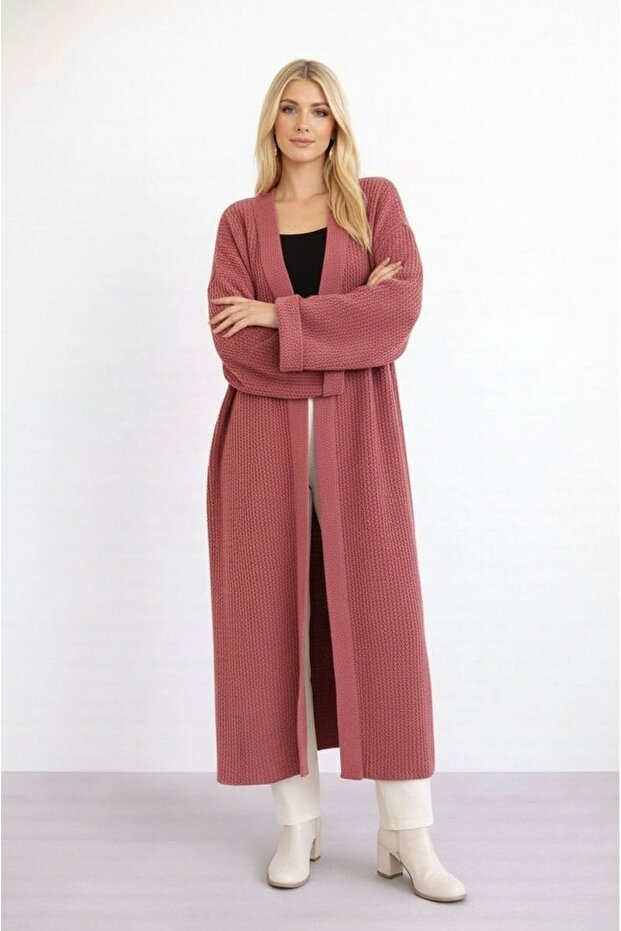 Women's Modest Maxi Length Long Sleeve Sporty Chic Knit Cardigan Jacket Suitable for Curve