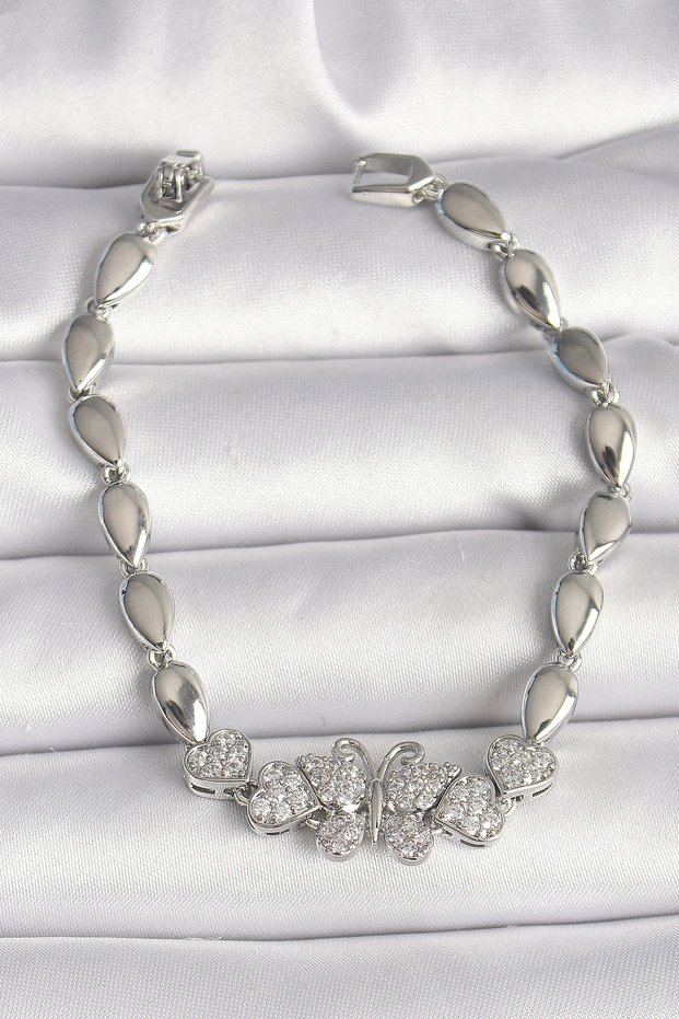 Brass Silver Rk Zircon Stone Figure Drop Chain Model Women's Bracelet