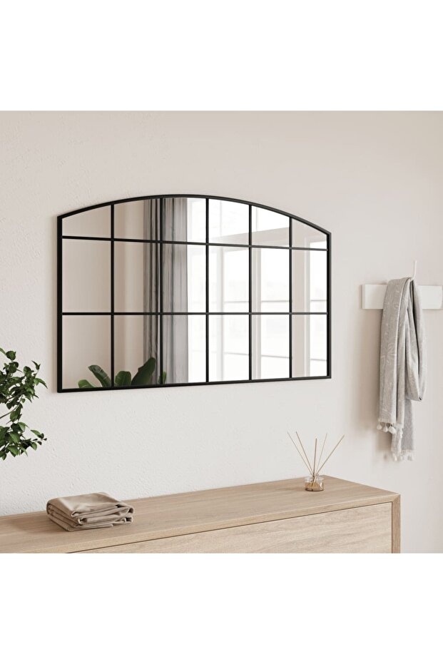 Wall Mirror Black 100x60 cm Arch Iron