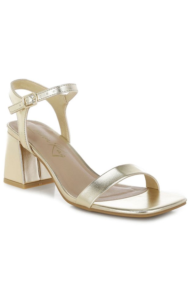 Women Metallic Faux Leather Block Heels in Gold