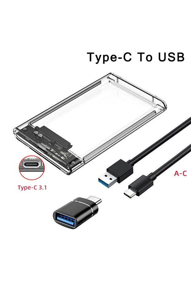 صندوق قرص صلب USB C-USB A OTG، علبة قرص صلب USB 3.0/Type C إلى SATA III، حافظة قرص صلب خارجي 2.5 بوصة HDD SSD
