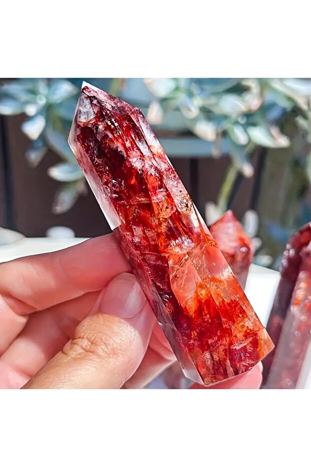 9-10cm 1pc Glam Hematoid Quartz Tower, Red Fire Crystal Obelisk Wand, Inclusion Rich Rock Crystal, U