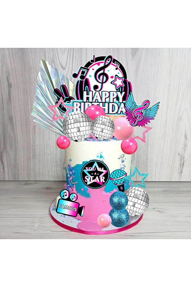 32pcs Musical Cake Toppers Set - Reusable Star & Microphone Decor for Karaoke Theme Birthday, Baby S