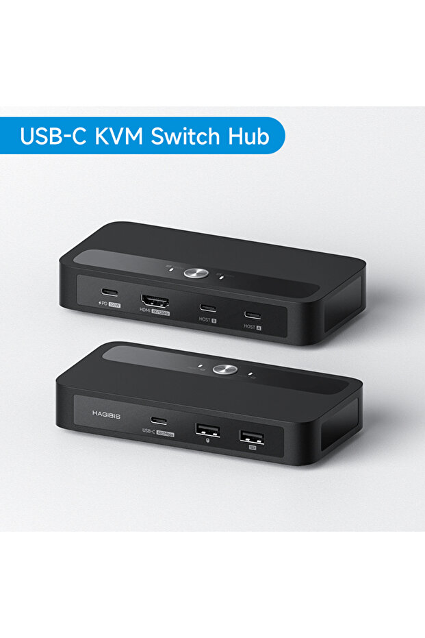 black Hagibis USB C KVM Switch 1 Monitor 2 Computers 4K HDMI KVM Switches USB Hub PD for Sharing One