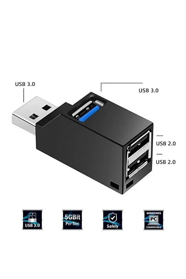 موزع USB 3.0 أسود، موزع متعدد المنافذ، موزع USB 2.0، كمبيوتر محمول، مكتب، متعدد الوظائف، قراءة