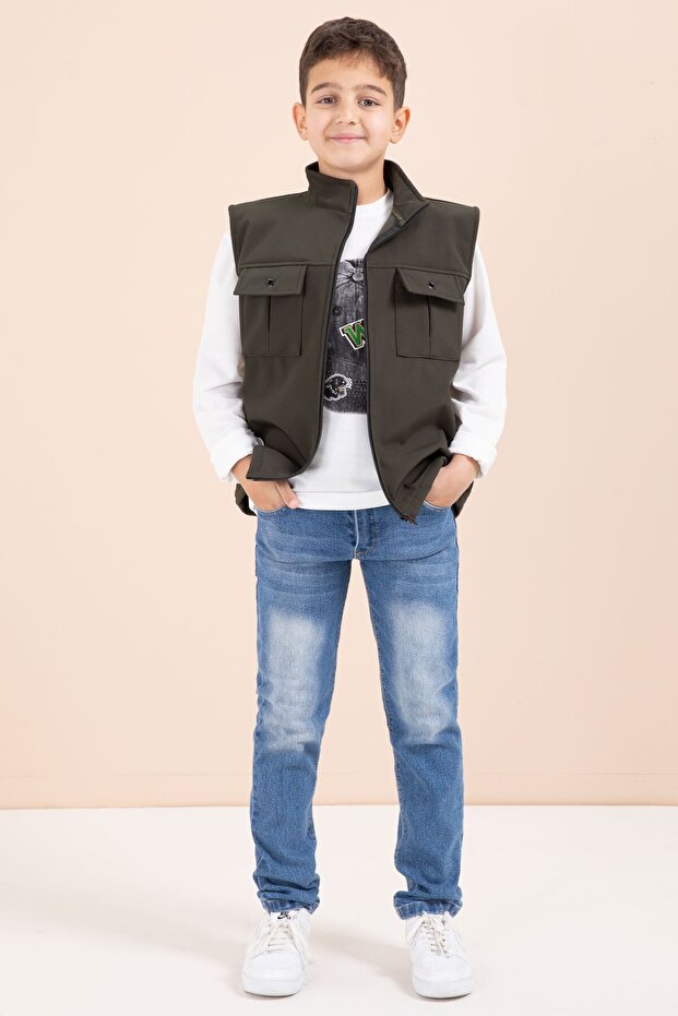 Khaki Zero Sleeve Vest Set Badili Boys' 3-Piece Pants Suit 23488