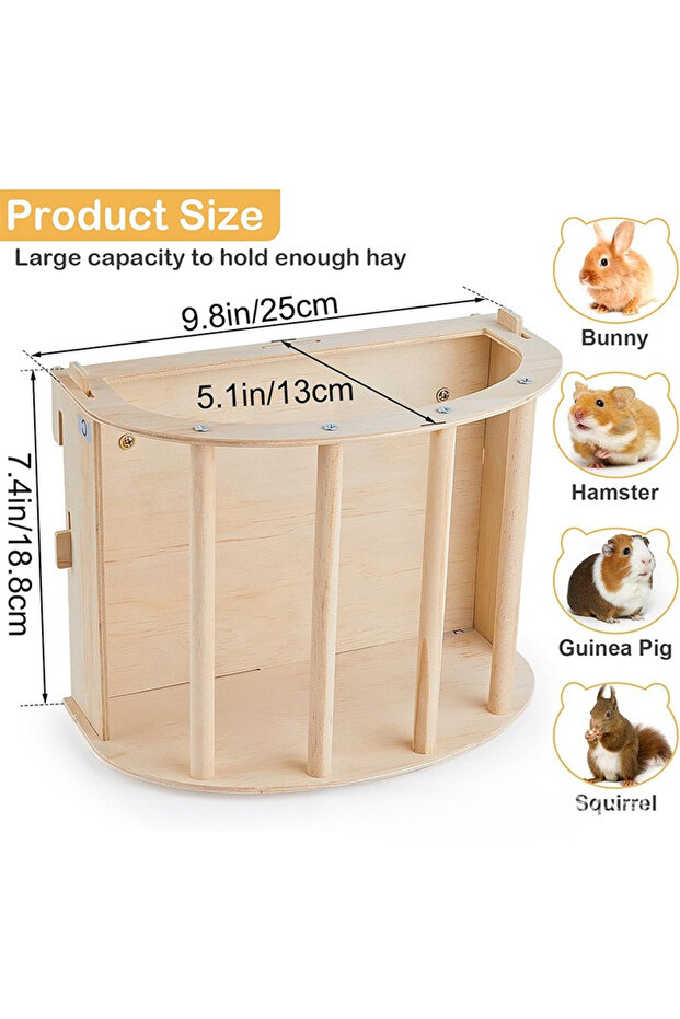 1PC Wooden Guinea Pig & Rabbit Hay Feeder Large Volume Hanging Rabbit Cage Pet Feeding Accessory for