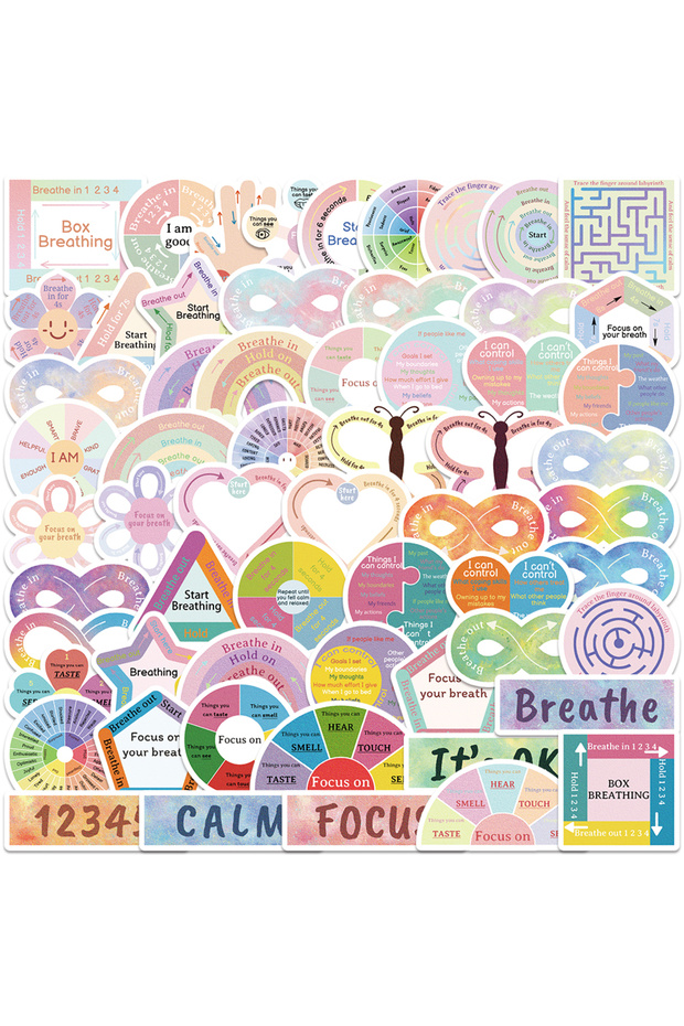 60PCS 60pcs Cartoon Calm Sensory Stickers Rainbow Wind Warm Sooth Breathe Decal DIY Scrapbook Journa