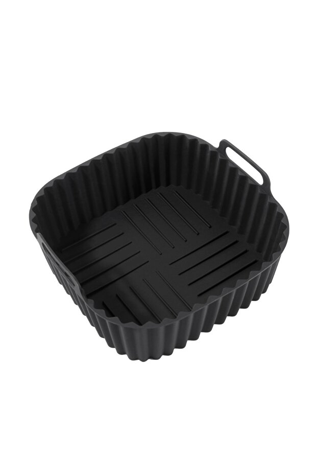 black Air Fryer Silicone Liners Square Reusable Non Stick Basket Mat for 4-7QT Air Fryer Oven Microw