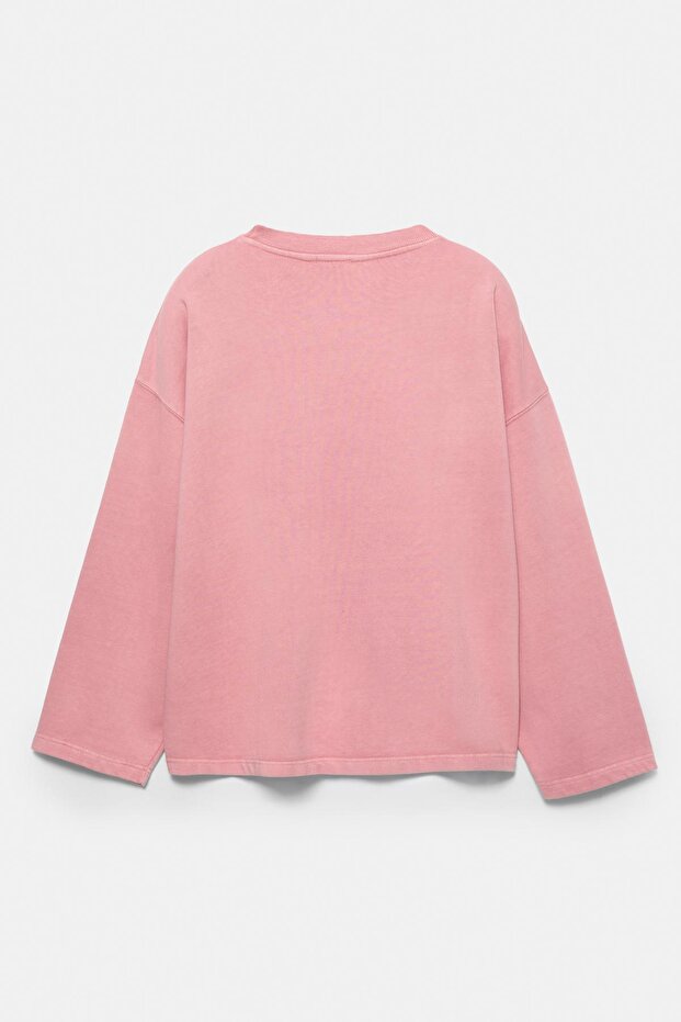 Etiket detaylı pembe sweatshirt - 7