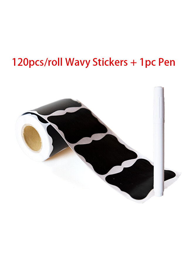 120 Wave and 1 pen Black Waterproof Reusable Label Stickers With White Chalk For Mason Jars, Craft R